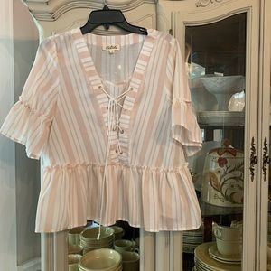 $10 FINAL MARKDOWN Listicle boutique Boho Peasant Ruffled Top Blouse L blush
